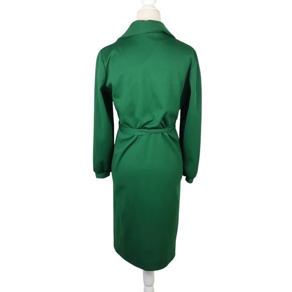 Vintage 70s Dark Green Shirt Dress Striped Trim Knee Length M - Picture 4 of 5